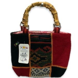 ♻️ XOB Upcycled Multicolor Loli Tote Bag Bamboo Handles Recycled Materials